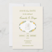 Botanical Lemon Olive Wedding Save the Date (正面)