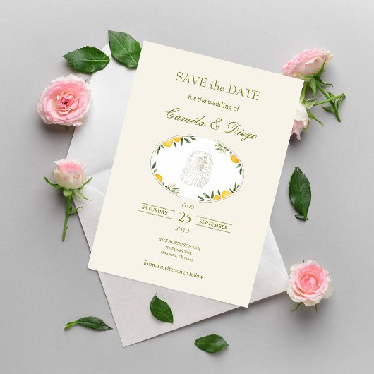 Botanical Lemon Olive Wedding Save the Date