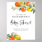Botanical Lemons and Oranges Summer Baby Shower ポスター (正面)