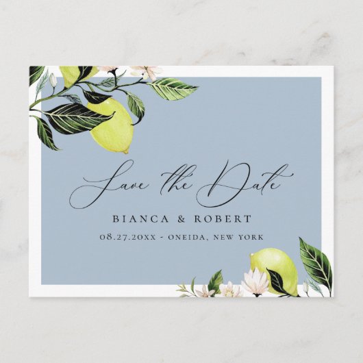 Botanical Lemons Wedding Save the Date Announcemen 案内ポストカード (正面)