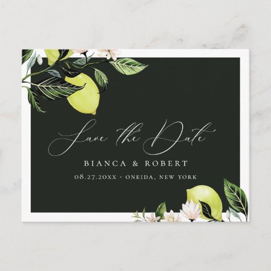 Botanical Lemons Wedding Save the Date Announcemen 案内ポストカード (正面)