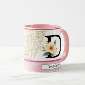 Botanical Letter D Mug – Soft Floral Initial with  マグカップ (正面右)
