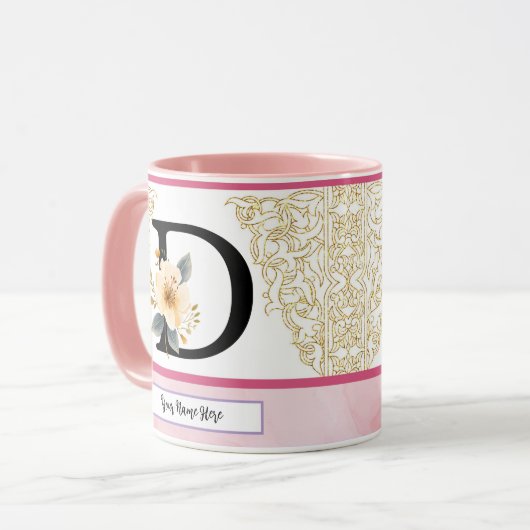 Botanical Letter D Mug – Soft Floral Initial with  マグカップ (正面左)