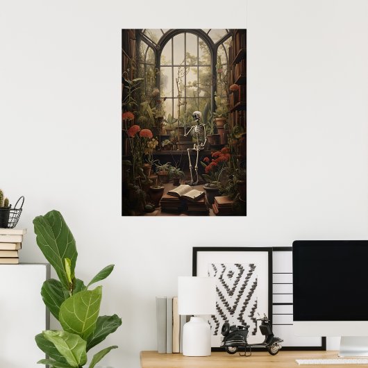 Botanical Library Skeleton Art Print, Dark ポスター (ホームオフィス)