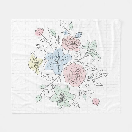 Botanical Line Art Garden フリースブランケット (正面(横))