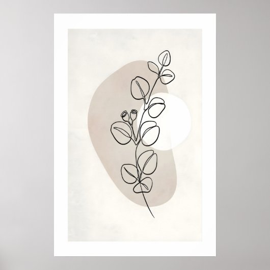 Botanical Line Art Print Single Stem with Neutral ポスター (正面)