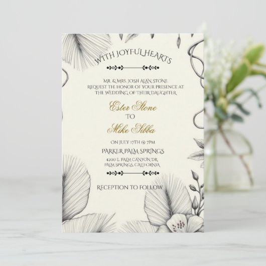 Botanical line art Wedding Invitation  招待状 (スタンド正面)