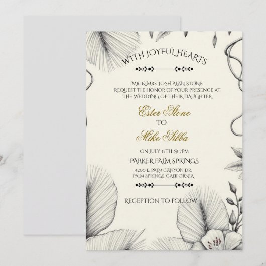 Botanical line art Wedding Invitation 招待状 (正面/裏面)