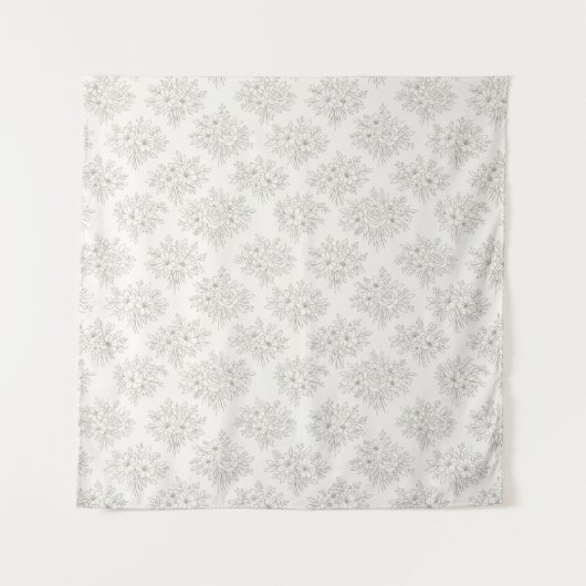 Botanical Line Bouquet Pattern タペストリー (正面)