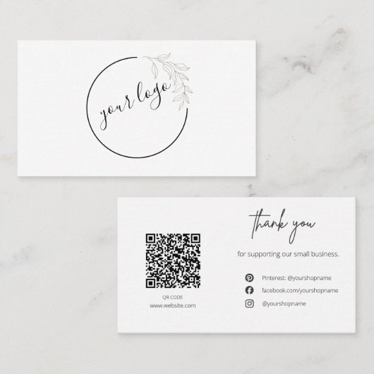 Botanical Logo QR Code Thank You Card Business 名刺 (正面/裏面)