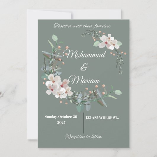 Botanical Minimal Wedding Invite | Green Floral | シーズンカード (正面)