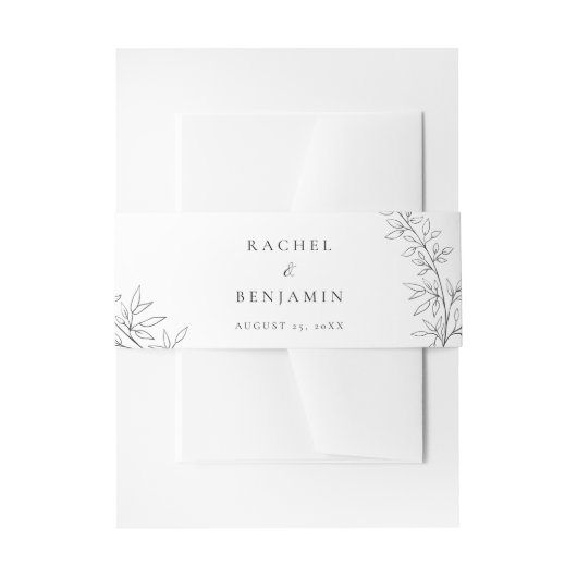 Botanical Minimalist Wedding Elegant Black White  招待状ベリーバンド (正面例)