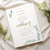 Botanical mint green gold greenery Wedding 招待状