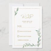 Botanical mint green gold greenery  Wedding RSVP  招待状 (正面)