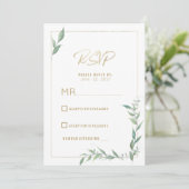 Botanical mint green gold greenery  Wedding RSVP  招待状 (スタンド正面)