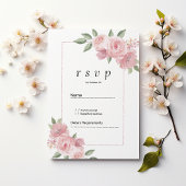 Botanical mint green pastel pink floral RSVP  招待状