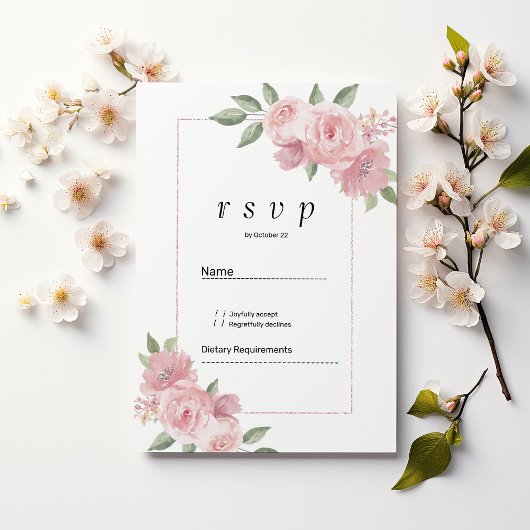 Botanical mint green pastel pink floral RSVP  招待状