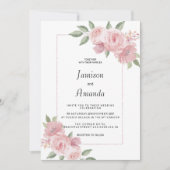 Botanical mint green pastel pink floral Wedding 招待状 (正面)