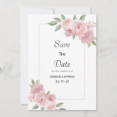 Botanical mint pastel pink floral Save The Date 招待状 (正面)