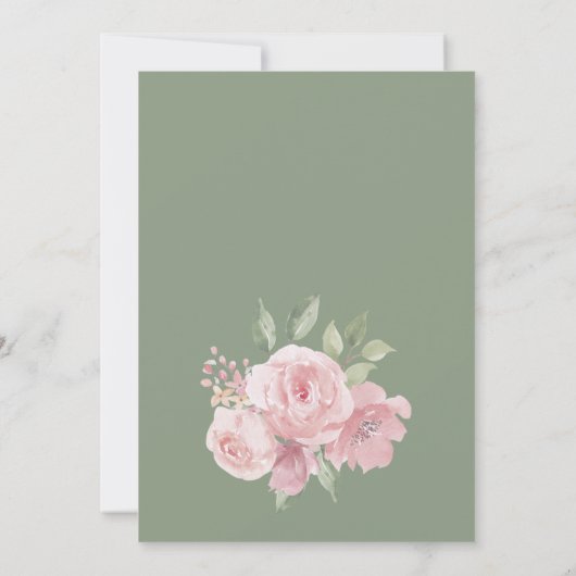 Botanical mint pastel pink floral Save The Date 招待状 (裏面)