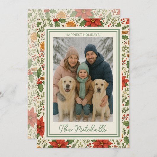 Botanical Mistletoe Classic Floral Art Pattern シーズンカード (正面/裏面)