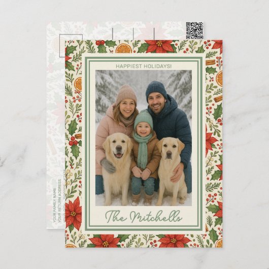 Botanical Mistletoe Classic Floral Art Pattern シーズンポストカード (正面/裏面)