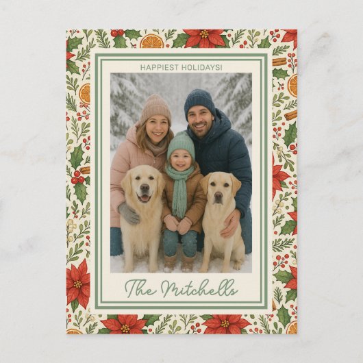 Botanical Mistletoe Classic Floral Art Pattern シーズンポストカード (正面)