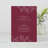 Botanical Monogram Burgundy Modern Wedding 招待状 (スタンド正面)