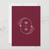 Botanical Monogram Burgundy Modern Wedding 招待状 (裏面)