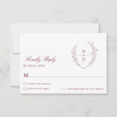Botanical Monogram Burgundy Script Wedding RSVP (正面)