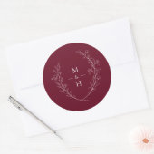 Botanical Monogram Burgundy Wedding Elegant Favor ラウンドシール (封筒)