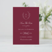 Botanical Monogram Elegant Burgundy Wedding セーブザデート (スタンド正面)