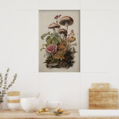Botanical Mushroom Print, Boho Moss Fern ポスター (キッチン)
