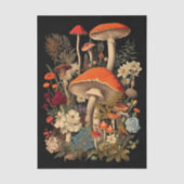 Botanical Mushrooms & Flowers on Black Background 薄葉紙 (正面)