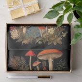 Botanical Mushrooms & Flowers on Black Background 薄葉紙 (ギフト)