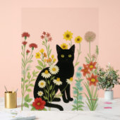 Botanical Nature – Black Cat in Wildflower Garden アクリルサイン (ウェディング)