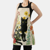Botanical Nature – Black Cat in Wildflower Garden エプロン (インサイチュ)
