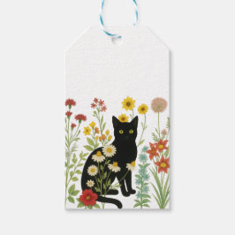 Botanical Nature – Black Cat in Wildflower Garden ギフトタグ