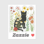  Botanical Nature – Black Cat in Wildflower Garden シール (シート)