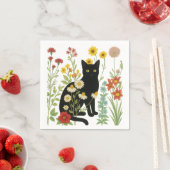 Botanical Nature – Black Cat in Wildflower Garden スタンダードカクテルナプキン (インサイチュ)