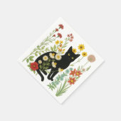 Botanical Nature – Black Cat in Wildflower Garden スタンダードカクテルナプキン (角)