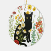 Botanical Nature – Black Cat in Wildflower Garden セラミックオーナメント (左)