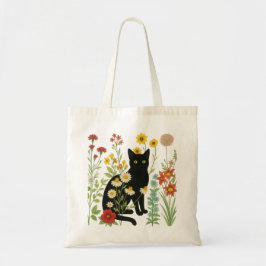 Botanical Nature – Black Cat in Wildflower Garden トートバッグ
