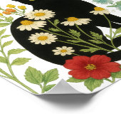 Botanical Nature – Black Cat in Wildflower Garden ポスター (角)