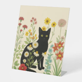 Botanical Nature – Black Cat in Wildflower Garden 台座サイン