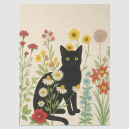 Botanical Nature – Black Cat in Wildflower Garden 薄葉紙