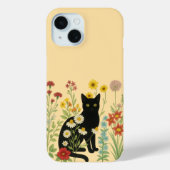  Botanical Nature – Black Cat in Wildflower Garden Case-Mate iPhoneケース (裏面)