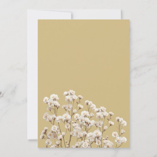 Botanical navy blue ivory gypsophila floral RSVP 招待状 (裏面)