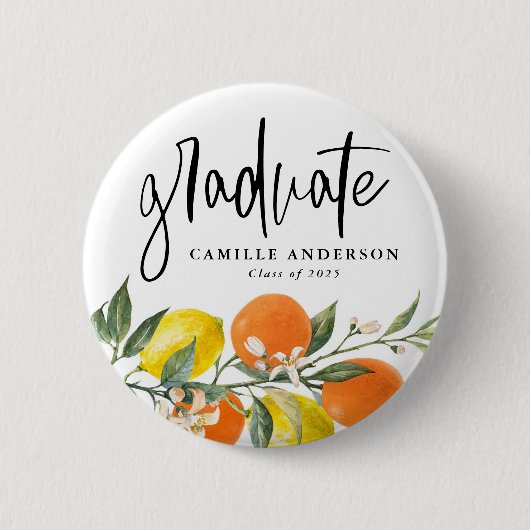 Botanical Orange and Lemon Garland Graduation 缶バッジ (正面)