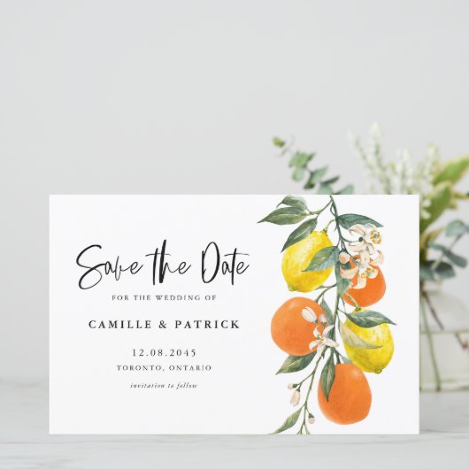 Botanical Orange and Lemon Garland Save the Date (スタンド正面)